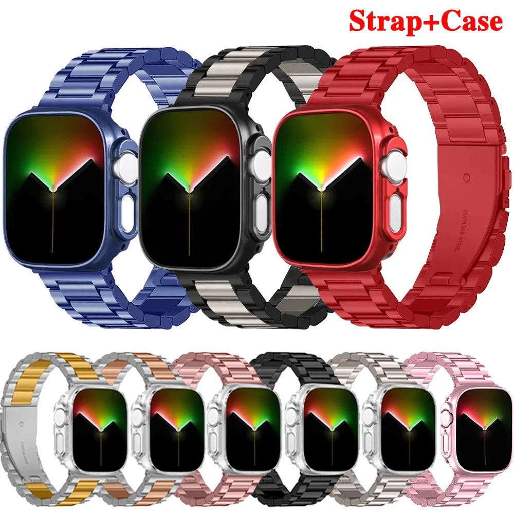 Edelstahlarmband + Hülle für Apple Watch Band Ultra 2 49 mm Metallarmbandabdeckung IWatch Serie 9 8 7 45 mm 41 mm 44 mm Armband Image