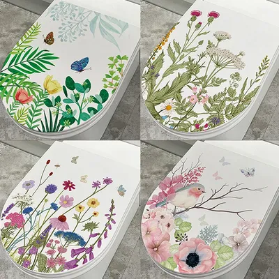 Blume Gras Vogel Toilette Aufkleber selbstklebende Gemälde abnehmbare Badezimmer Aufkleber dekorative Zimmer Dekor Fenster Aufkleber Image