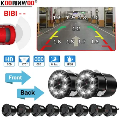 Koorinwoo Parktronic Smart System für Parksensoren 8/6/4 Rückseite + Frontkamera Sounds Buzzer Show Hindernis auf Android Radio
