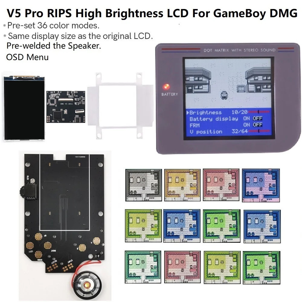 2024 GB DMG RIPS V5 Pro OSD-Menü 36 bunte Modelle mit FRM-Funktion, IPS-Hintergrundbeleuchtung in voller Größe für GameBoy DMG GB-Konsole Image