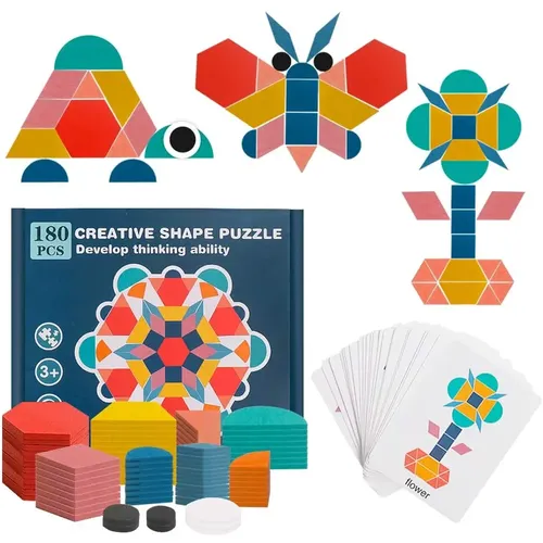 180 stücke Holzblöcke Muster Puzzle Form Puzzle Tan grams Lernspiel zeug für Kinder