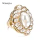 Wbmqda Heißer Vintage Perle Ring Schmuck 2021 Mode Gold Farbe Kristall CZ Big Ringe Für Frauen