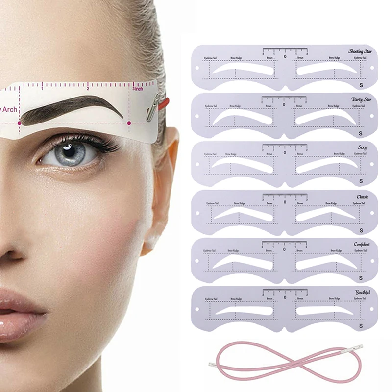 Die neue feste PVC-Augenbrauenformer-Vorlage kann mit hochwertigen Aufklebern für elegante Augenbrauen-Make-up-Tools wiederverwendet werden, 6 Stück Image