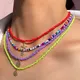 YWZIXLN Bohemian Multilayer Bunte Perlen Handgemachte Kette Mode Halsketten Blume Anhänger Schmuck