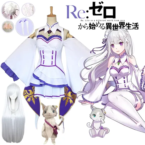 Anime Emilia Cosplay Rezero Kostüm Puppe Re Zero Emilia Cosplay Kostüm Umhang Puppen Perücke Frauen