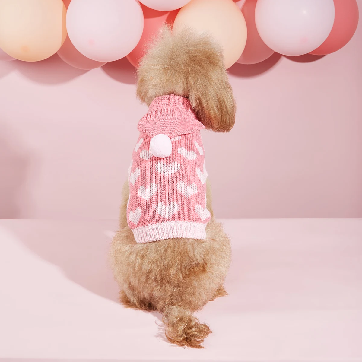 Hunde pullover jeden Tag und Valentinstag Kapuze für kleine mittelgroße Hunde Roll kragen pullover rosa Hunde pullover Strick pullover Haustier Sweater shi Image