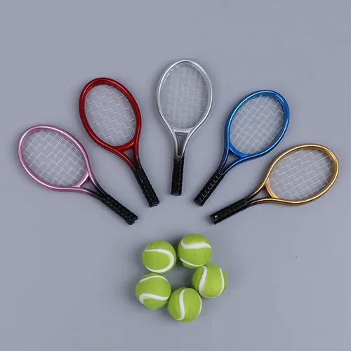 2 teile/satz Foto Requisiten Geschenk kreative Puppe Tennis schläger Miniatur Schläger Ball 1/6 1/12