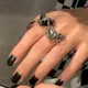 Y2k Vintage schwarze Dornen Herz ringe für Frauen Silber Farbe Punk Herz Paar Ring Gothic Punk