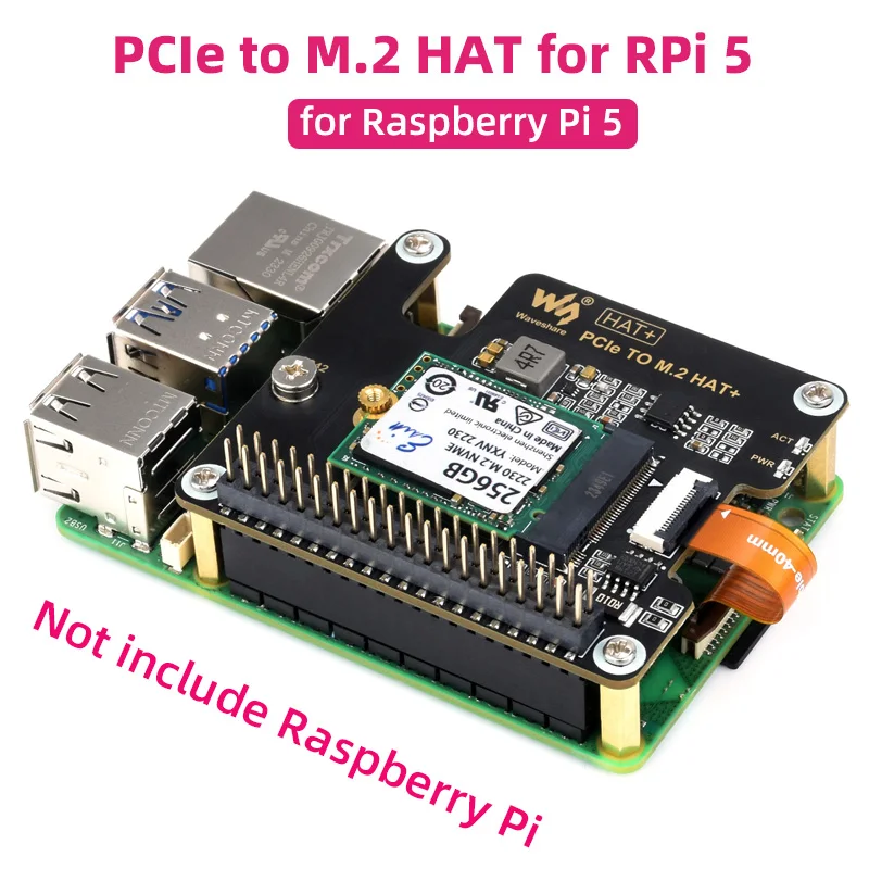 Raspberry Pi 5 PCIe zu M.2 HAT NVME Hochgeschwindigkeits-Erweiterungskarte mit 16P-Kabel GPIO-Header-Unterstützung Aktivkühler für RPI 5 Pi5 Image