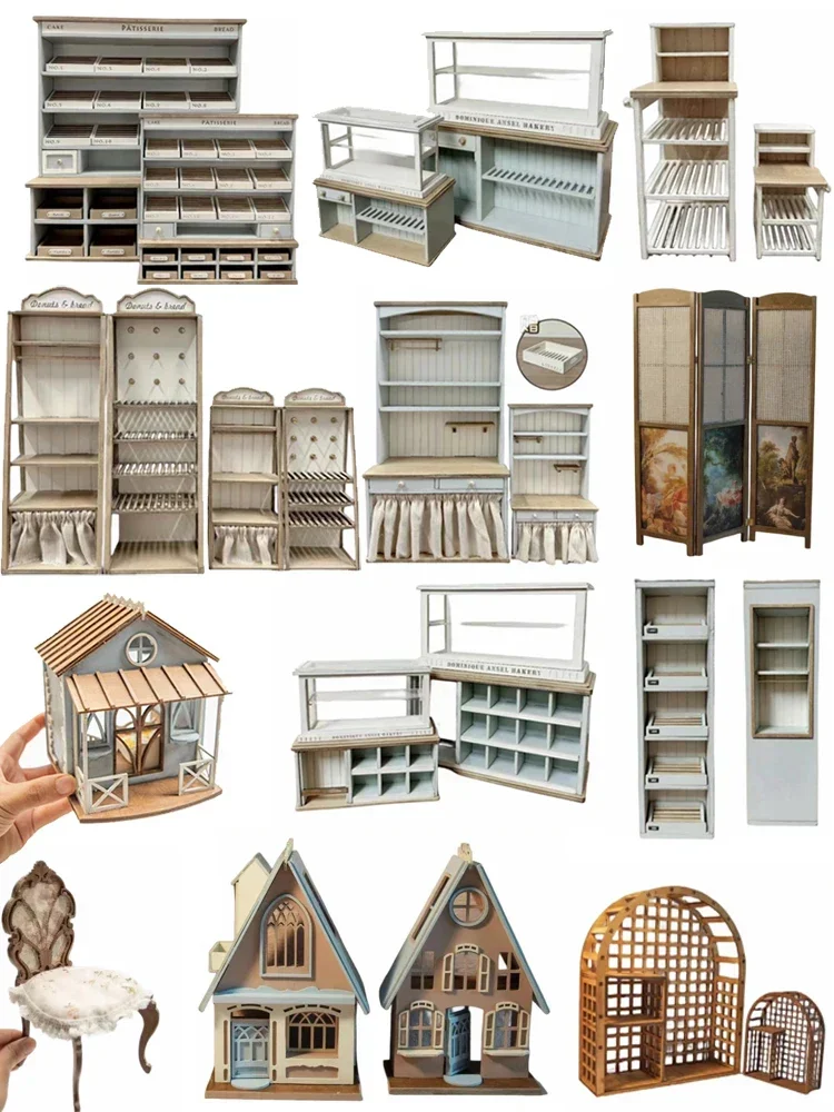 Miniaturie Konditorei Möbel Material Tasche Mini Brot Schrank Donut Rack Cupcake Schrank Diy Puppenhaus Möbel Zubehör