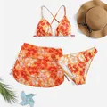 Kinder Kind Mädchen 3 Stück Badeanzüge Badeanzug Blumen druck Bikini Tops Unterhose Rüschen Rock