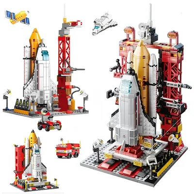 Modell Bausteine Raum Rakete Starten Stadt Luft-und Raumfahrt Raumstation Shuttle Schiff Astronaut Ziegel Spielzeug Kinder Image