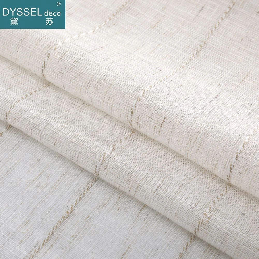 Elegante natürliche Leinen-Streifen-Slub-Tüll-Voile, durchsichtige Fenstervorhänge, Tülle, Stangentasche für Wohnzimmer, Schlafzimmer, Küche Image