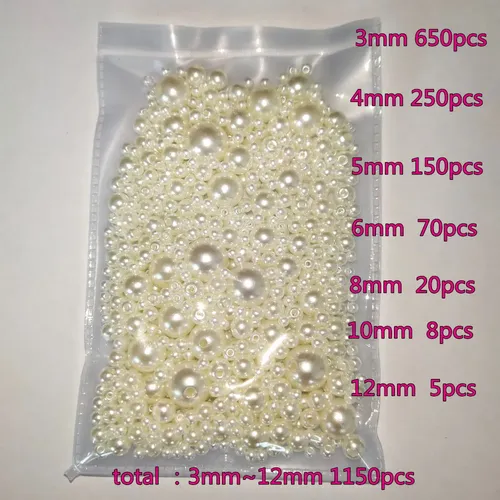 3-12mm Misch größe 1150 stücke reinweiß/perle glatte Löcher runde Kunststoffperlen-Perlen für