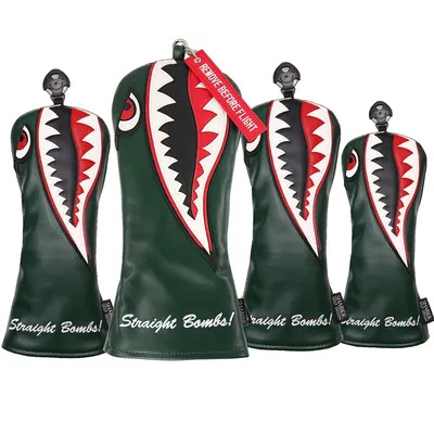 Green Big Shark Design Driver Fairway Wood Hybrid Golf Headcover PU Leder Golf Club Driver Covers
