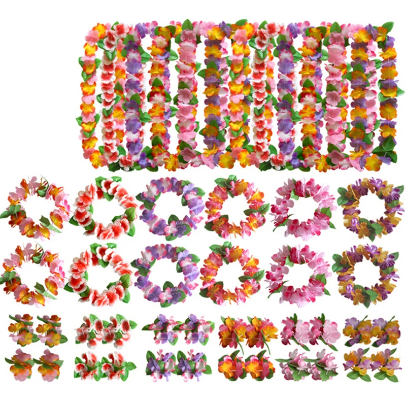 4 Teile/satz Hawaiian Blumen Kranz Leis Girlande Künstliche Halskette DIY Decor Frühling Partei Liefert Strand Spaß Kranz Image