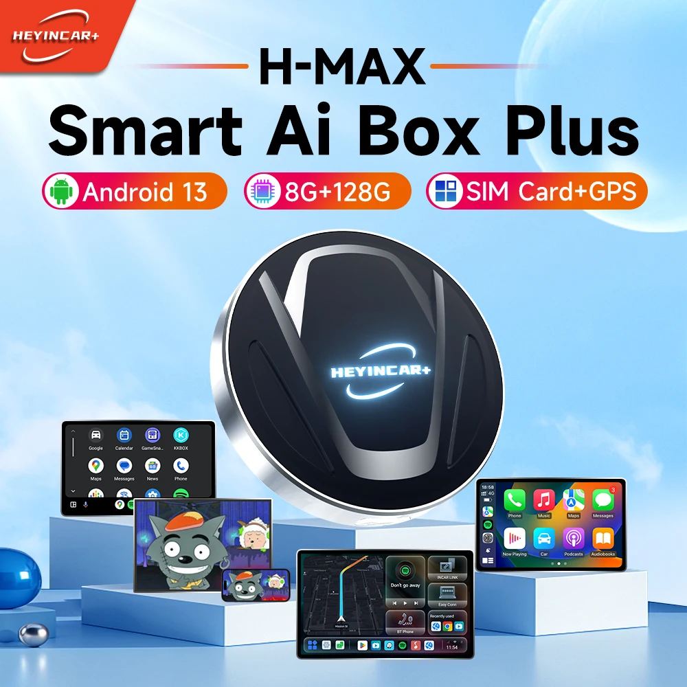 2026 HEYINCAR CarPlay Smart AI TV Box Plus Android 13 8GB+128GB für Netflix und YouTube Kabelloser Android Auto Adapter 4G LTE GPS Image