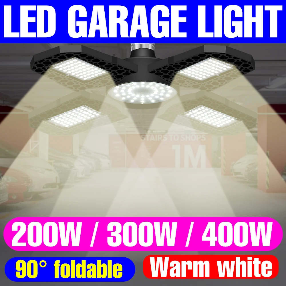 220V LED E27 Lampe Garage Glühbirne 110V Scheinwerfer Industrielle Beleuchtung Klapp Flutlicht Für Werkstatt Lager 200W 300W 400WC