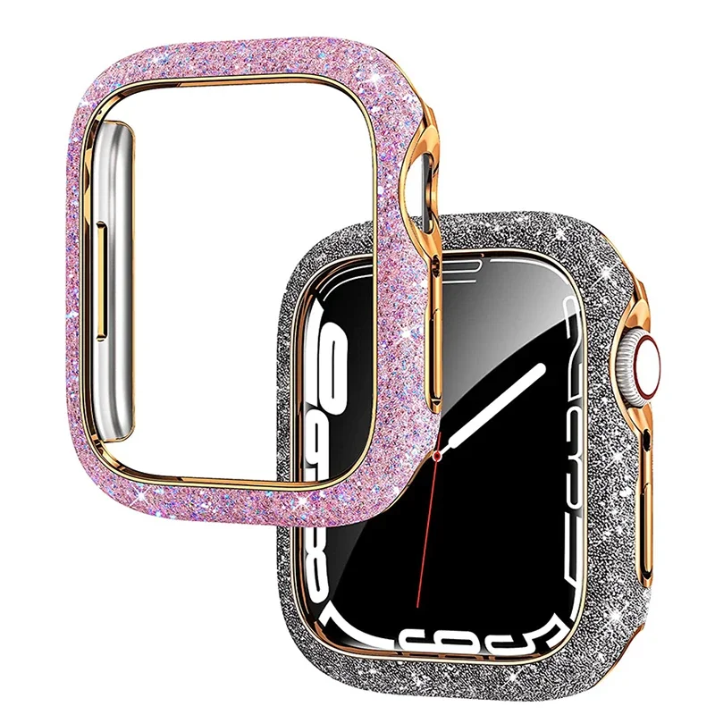 Diamond Half PC-Gehäuse für Apple Watch Serie 8 7 6 SE Bling Bumper Protector Cover Glänzender Rahmen für IWatch 40 41MM 44MM 45MM Abdeckung Image