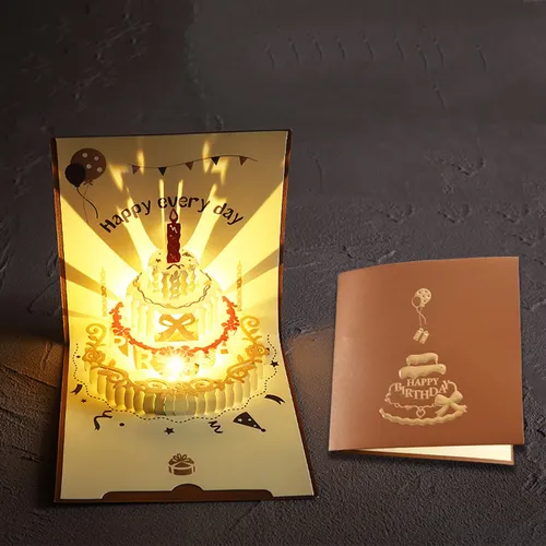 3d Pop-up-Geburtstags grußkarten Auto-Play-Musik warm führte Licht Geburtstags torte Karte