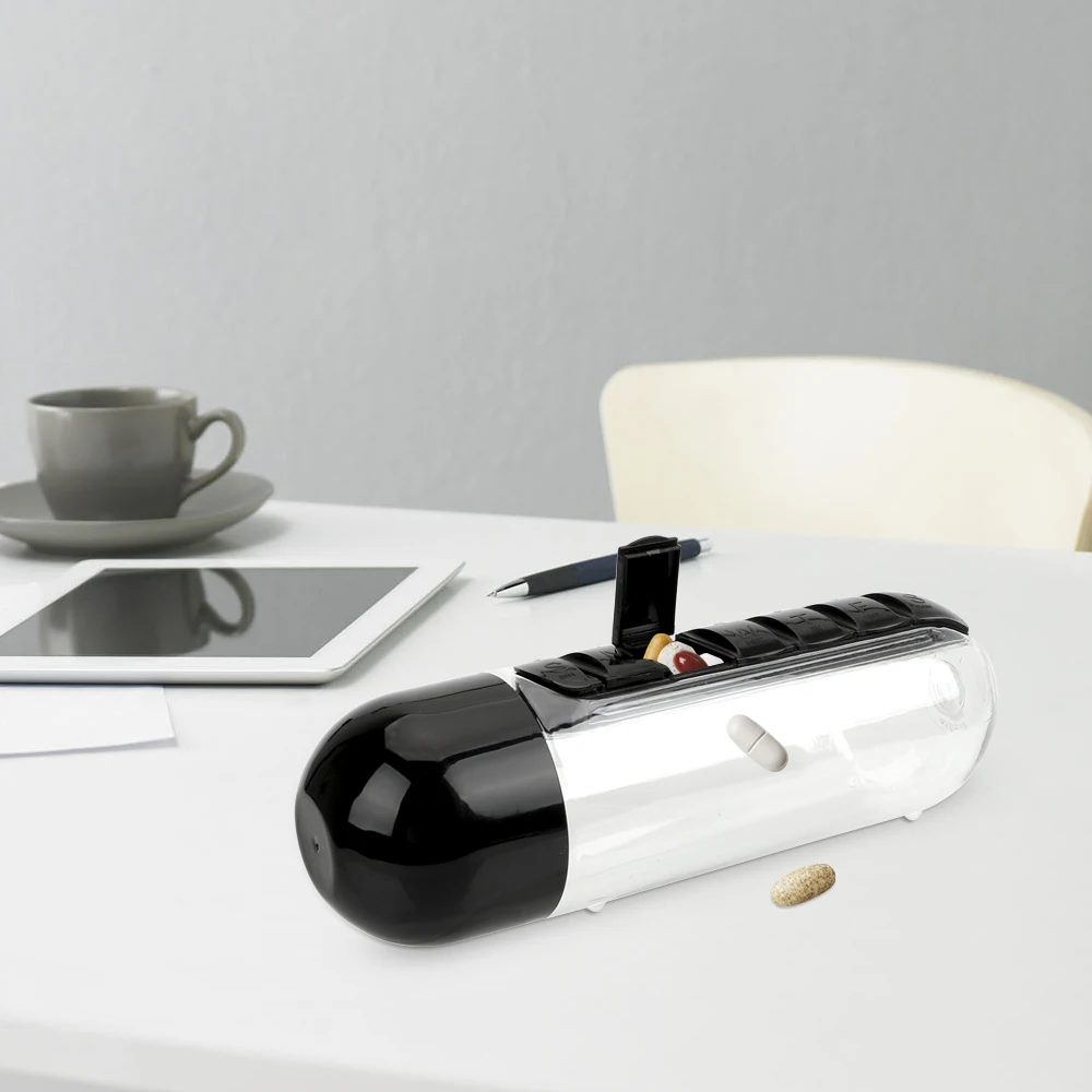 Hilife mit täglichen Pillen box Veranstalter Kunststoff 600ml Sport Radfahren Camping flaschen Obst Zitronensaft Trink flasche Wasser flasche Image