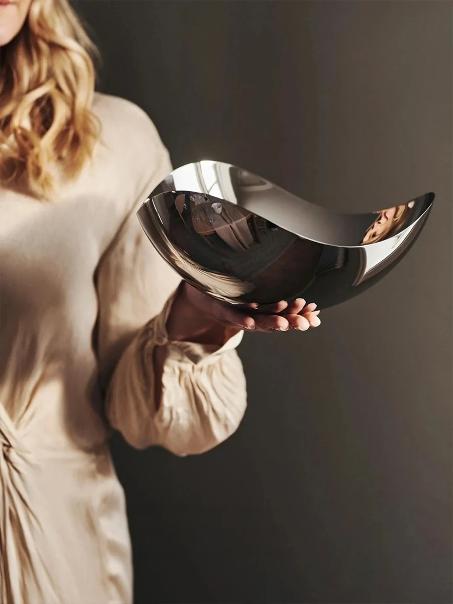 Große Servierschale aus Edelstahl, dekorative Obstschale, Salzschale aus Metall, Aufbewahrungsteller für Heimdekoration, Wohnzimmertisch