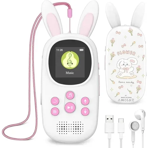 32GB Musik MP3-Player für Kinder süße Hase Kinder Musik MP3-Player mit BT MP3 & MP4-Player mit