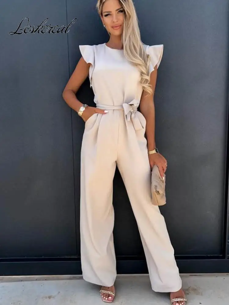 2024 sommer Kurzarm Breite Bein Overall Für Frauen Elegante Strampler Vintage Streetwear Overalls Overalls Frauen Jump Anzug Frau Image