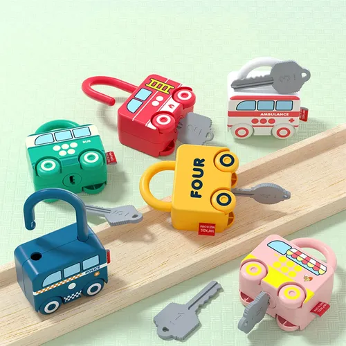 Kinder lernen Schloss mit Schlüssel Auto Spiele Montessori Lernspiel zeug Nummer Matching Lock