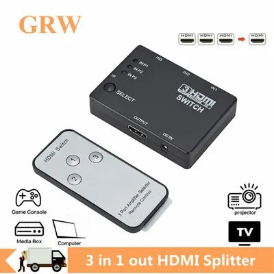 GRWIBEOU HDMI Switcher 3 In 1 Out 3 Ports HDMI Splitter Hub Switch Box 1080p HD 1.4 mit Fernbedienung für HDTV XBOX360 DVD Projektor