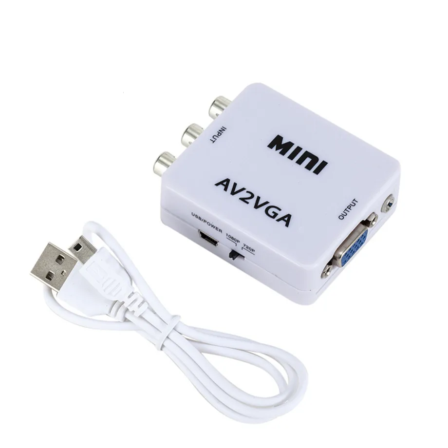1080P Mini-Videokonverter RCA AV zu VGA Videokonverter Konverter mit 3,5 mm Audio AV2VGA / CVBS + Audio zu PC HDTV Image