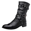 Männer Leder Hohe Qualität Mitte Rohr Stiefel Mode Klassische Herbst Winter Schwarz Punk Rock Schuhe Casual Männer Frauen Plus größe 38-48