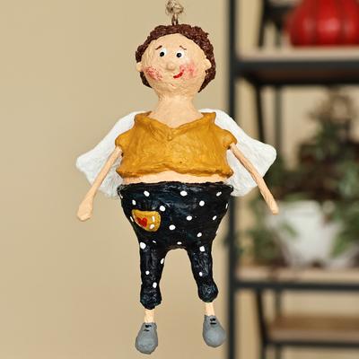 Angelo,'Hand-Painted Whimsical Papier Mache Flying Kid Ornament'