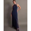 Monsoon Womens Halter Neck Lace Insert Maxi Column Dress - 14 - Navy, Navy