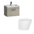 Cloakroom Suite 600mm Beachwood 1 Drawer Wall Hung Vanity Unit Minimalist Basin & Cesar Wall Mounted Toilet