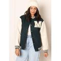 ONLY Silja Brushed Varsity Letterman Bomber Jackets in Teal Green & Cream - XS