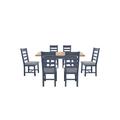 Hewitt Rectangular Extending Dining Table and 6 Slatted Chairs - Blue/Grey Check Wool