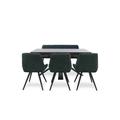 Saigon Extending Table with Metal Base and 3 Green Velvet Dining Chairs and Dining Bench