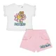 Moschino, Kids, female, White, 12 M, White Teddy Print Dress with Ruffled Sleeves and Pink Shorts