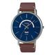 Men's CASIO Dress Series Waterproof Quartz Blue Dial 43mm Brown Leather Strap Watch Mens Analog