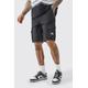 Mens Black Tall Elasticated Waist Ofcl Nylon Cargo Short, Black