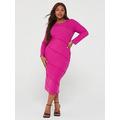 V by Very Curve Long Sleeve Seam Detail Rib Midi Dress - Pink, Pink, Size 26, Women