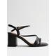 New Look Wide Fit Black Leather-Look Strappy Block Heel Sandals