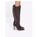 River Island Knee High Button Detail Boot - Brown, Brown, Size 5, Women