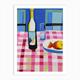 Painting Of A Table With Food And Wine, French Riviera View, Checkered Cloth, Matisse Style 0 Art Print by Mambo