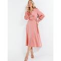 Quiz Pink Satin Long Sleeve Wrap Midi Dress, Light Pink, Size 12, Women