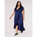 Apricot Satin Ruffle Wrap Maxi Dress, Navy, Size 20, Women