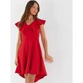 Quiz Red Frill Dip Hem Midi Dress