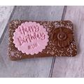 Small Flower Themed Belgian Milk Chocolate Personalised Happy Birthday Slab