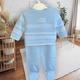Personalised Baby Boy Outfit, Blue Knitted Baby Suit, Newborn Gift Grey Outfit